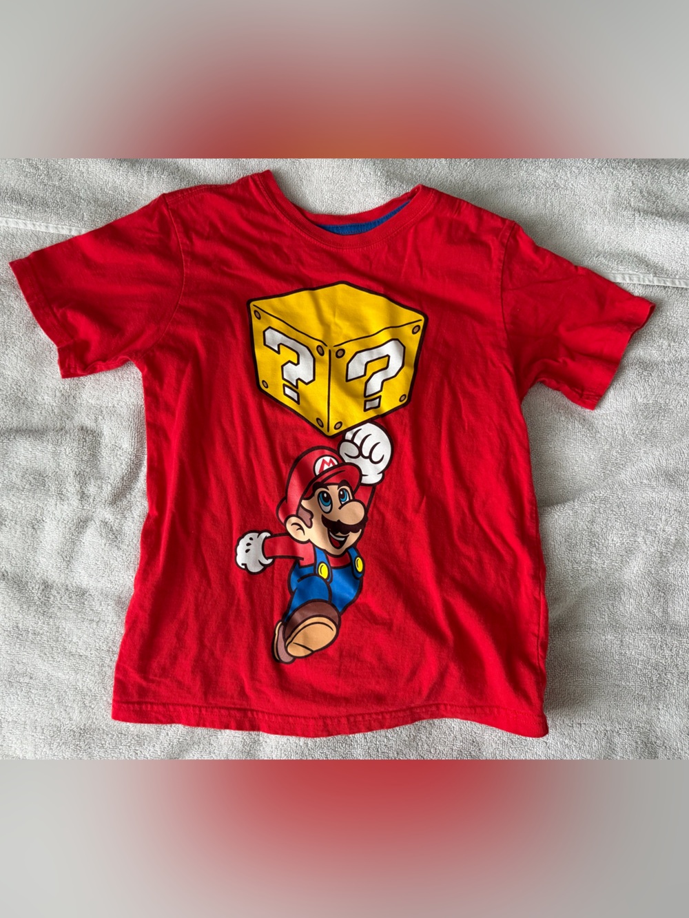 Nintendo Red Super Mario Kids Short Sleeve Tee with Yellow Question Block
